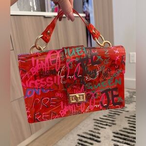 Vibrant Red Graffiti Print Women's Bag